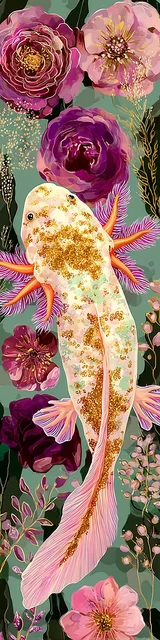 Free printable axolotl bookmark featuring a pretty axolotl with flowers